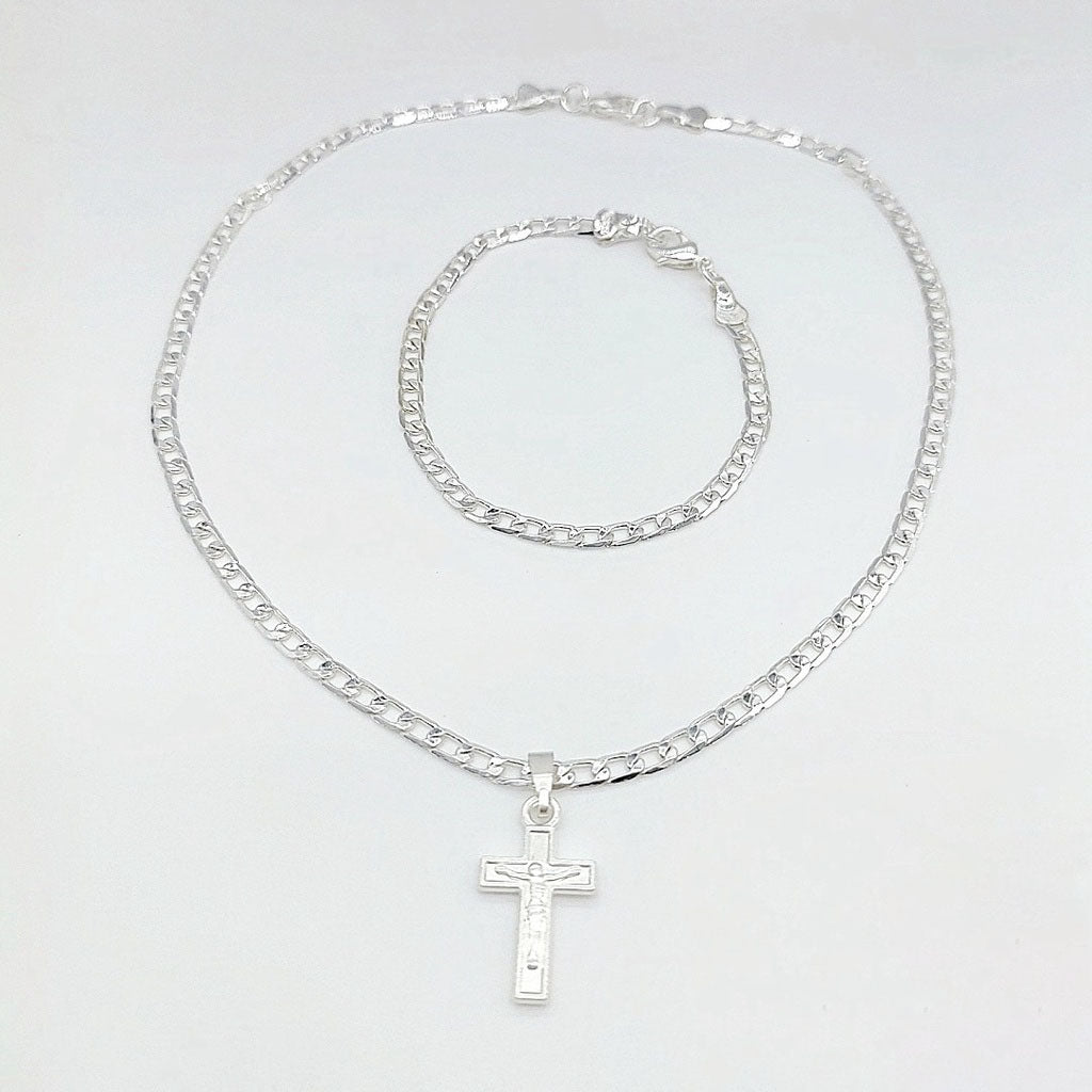 Jewelry 925 silver necklace with Cross Chain Bracelets set for Kids set