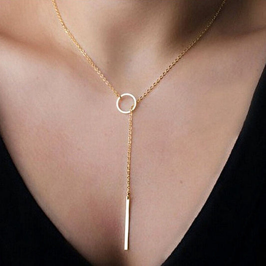 24k Gold Plated Stainless Steel Circle Fashion Necklace for women with free box