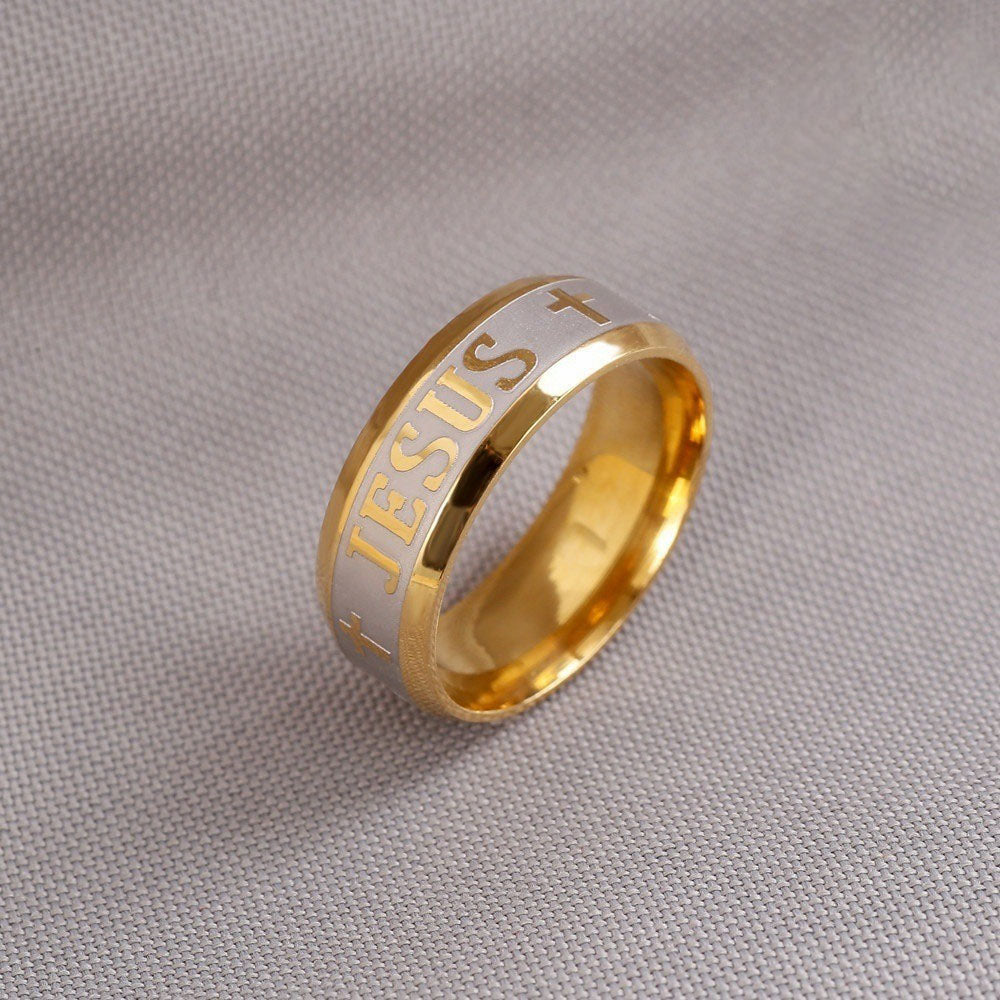 18K Bangkok Couple Ring Gold High Quality stainless Jesus Cross Ring
