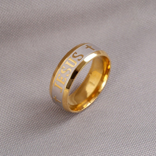18K Bangkok Couple Ring Gold High Quality stainless Jesus Cross Ring