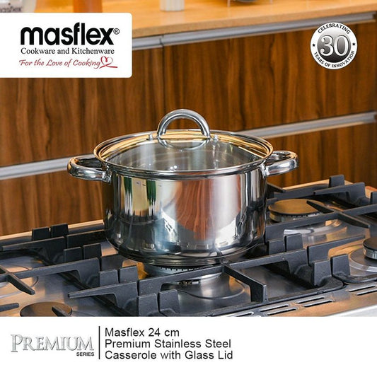 24 CM STAINLESS STEEL INDUCTION CASSEROLE WITH GLASS LID