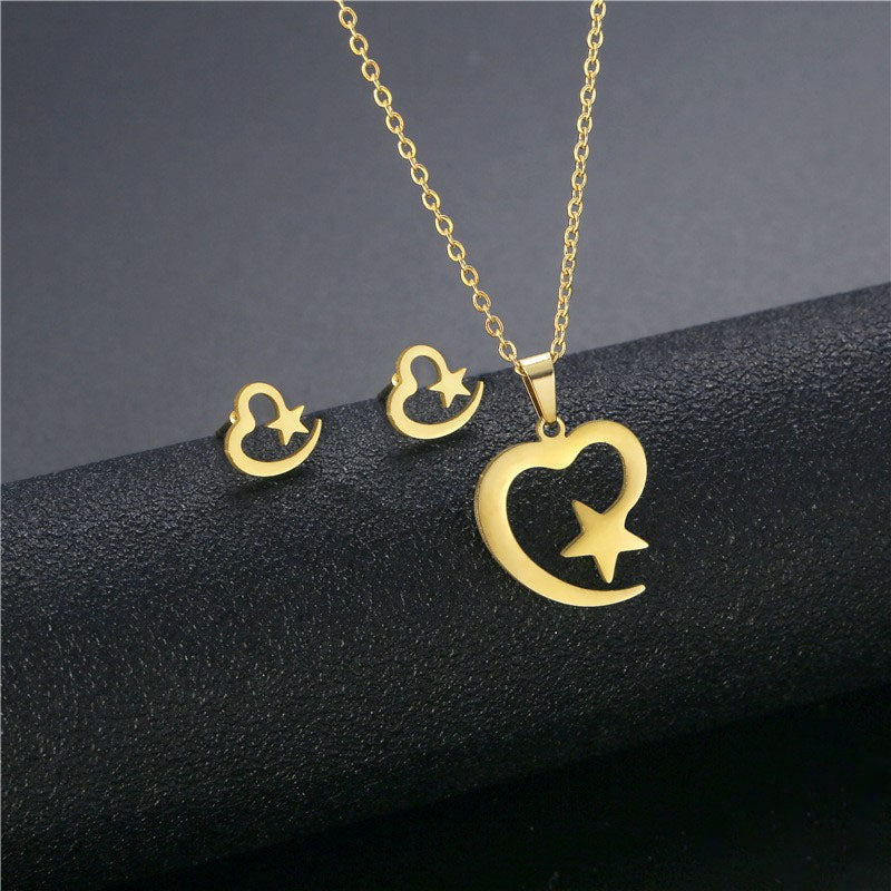 Jewelry 24K Bangkok Gold Necklace Earrings Heart Jewelry set for women