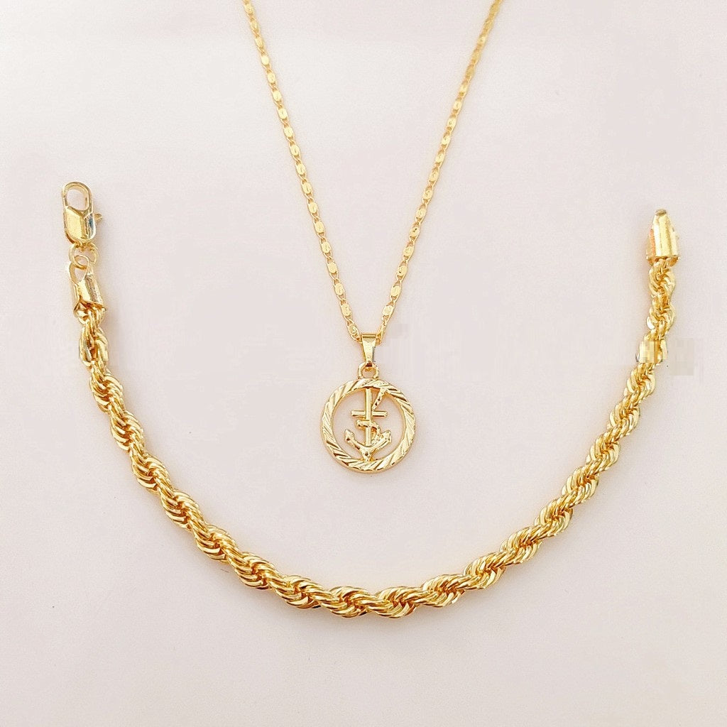 Jewelry 18k Bangkok gold Anchor necklace and lucky Unix bracelet 2in1 Jewelry set