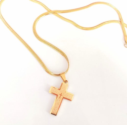 18k Golden Stainless Steel Cross necklace for men gold Hypoallergenic Necklace for women with box