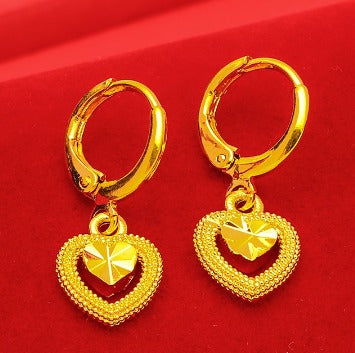 24K Gold Plated Heart Earrings Drop Earrings for women 1pair