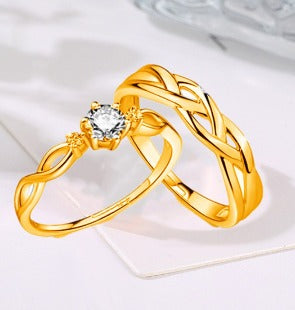Jewelry 18K Gold Couple Ring Wedding Ring Stainless Steel (2pcs ring) Ring Size Adjustable