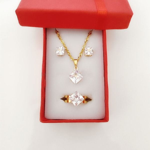 18K Bangkok Gold set 3in1 necklace earrings Adjustable ring