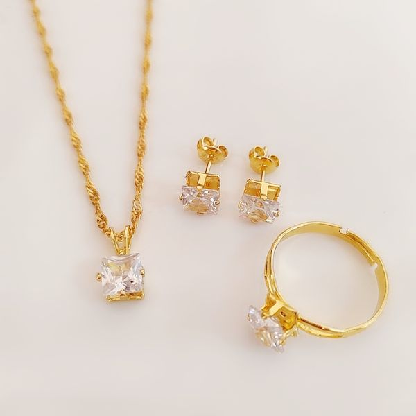 18K Bangkok Gold set 3in1 necklace earrings Adjustable ring