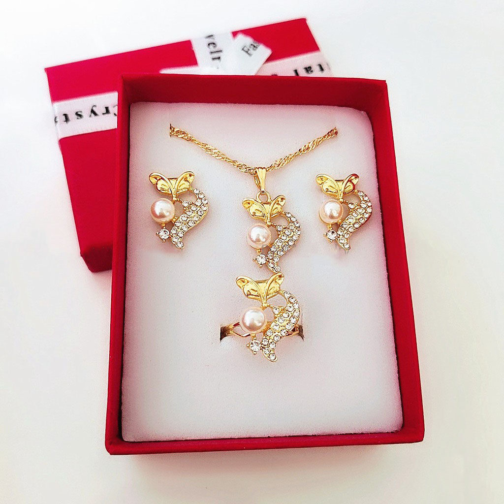 18K Bangkok Gold Necklace Earrings Ring 3in1 Jewelry set