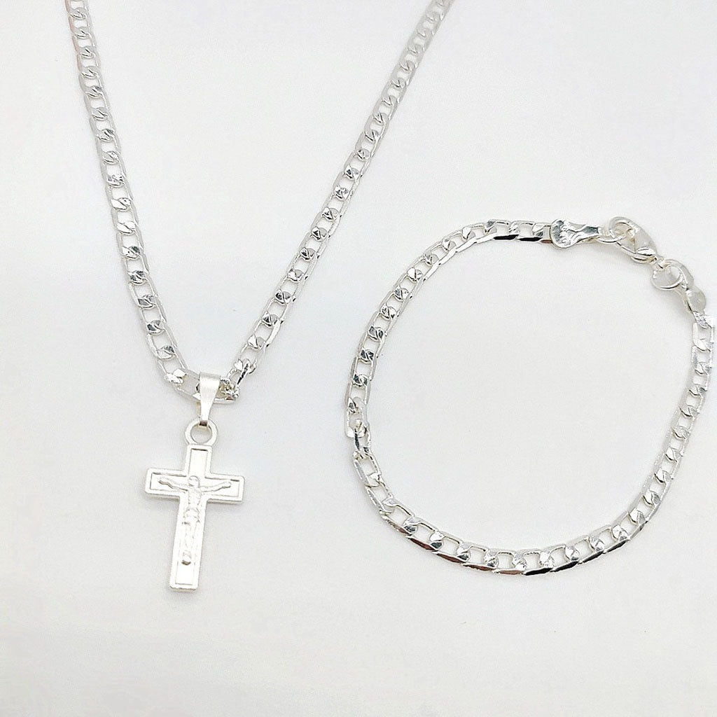 Jewelry 925 silver necklace with Cross Chain Bracelets set for Kids set