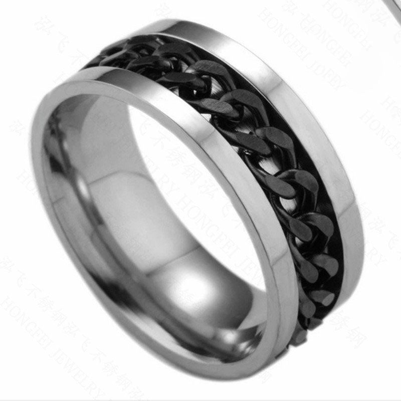 Silver Couple Ring Rotatable chain Non Tarnish