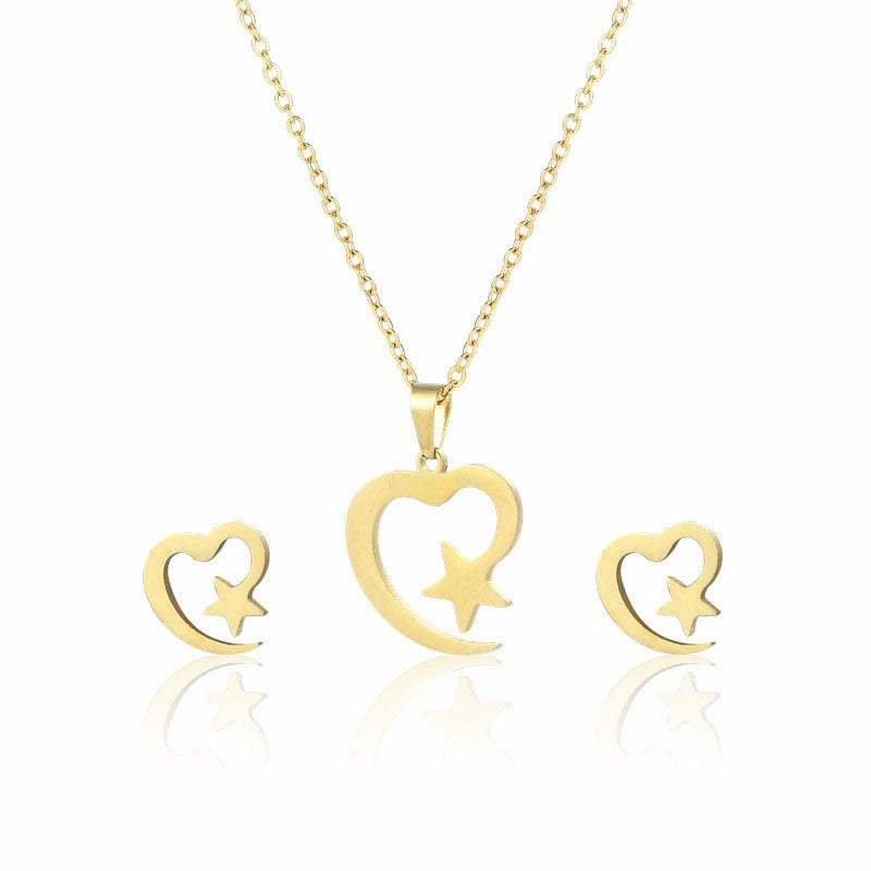 Jewelry 24K Bangkok Gold Necklace Earrings Heart Jewelry set for women