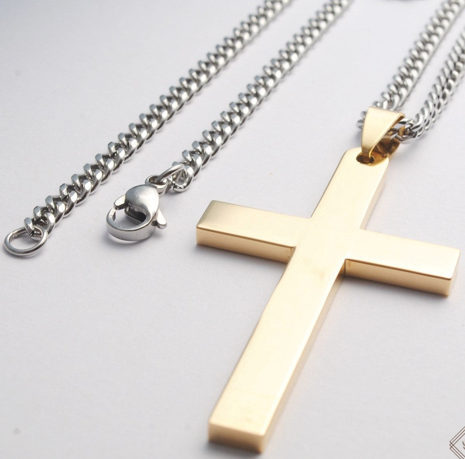 18K Golden Men's Necklace Stainless Steel Cross necklace for Men Unisex Necklace hypoallergenic