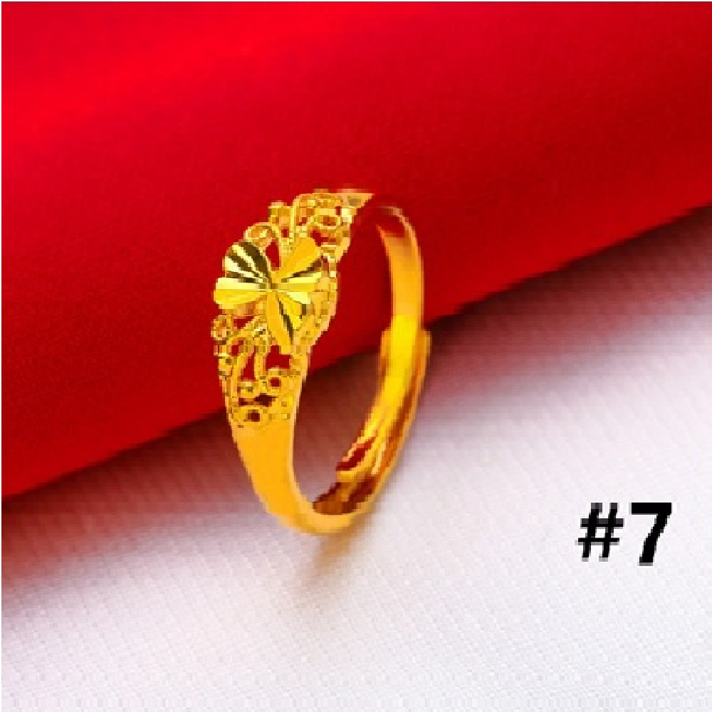 Jewelry Gold Fashion 18k Saudi Gold Plated Rings For Women Adjustable Size Ring With Free Box