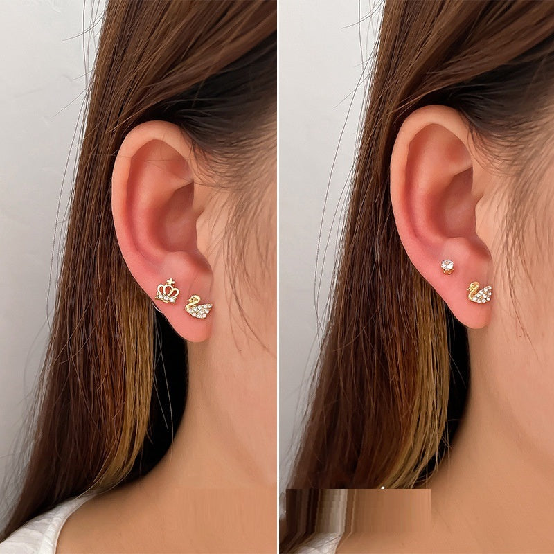 3Pairs Earrings EJewelry 14K Gold Plated Zircon Hoop Earrings Cubic Zirconia Small Piercing Earing