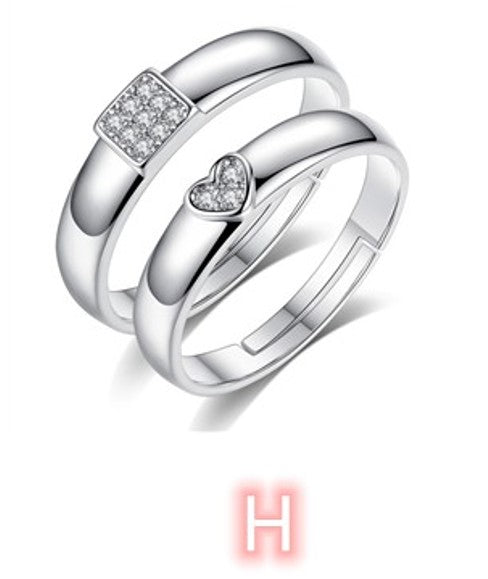 Jewelry 2pcs 925 Silver Couple Ring Crystal Diamond Couple Wedding Adjustable Rings W/Free box