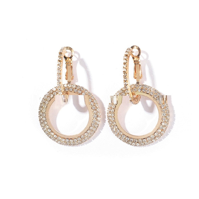 Jewelry 18k gold Diamond circle fashion earrings with free box